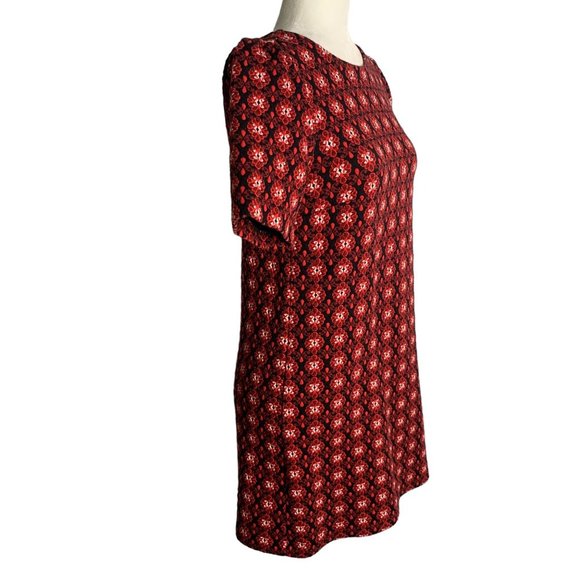 Ann Taylor Loft Quilted Mini Sheath Dress S Black Red Short Sleeves Zipper - Picture 5 of 6